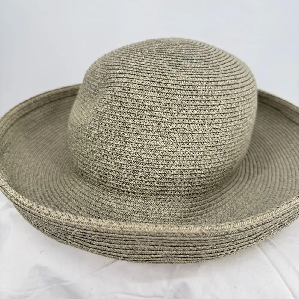 Eric Javits Squishee Packable Brimmed Straw Sun Hat Bark - Picture 2 of 4